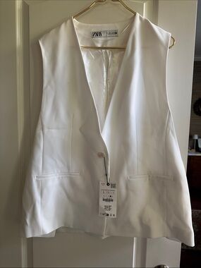 Zara White Sleeveless Tailored Blazer Vest